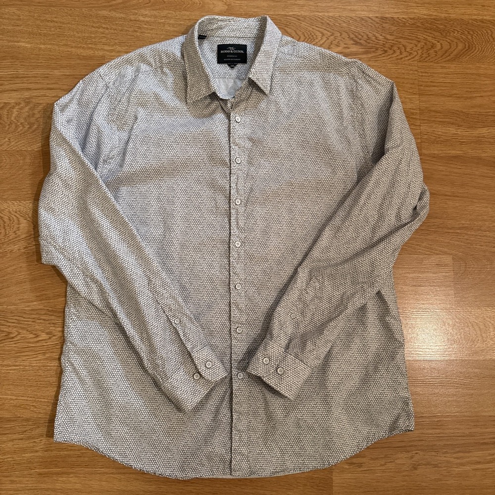 Rodd &‎ Gunn Shirt Men's 2XL Sports Fit Blue/White Geometric Woven In Europe
